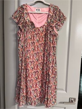 KSL Pink Floral Ruffle Sleeve Dress